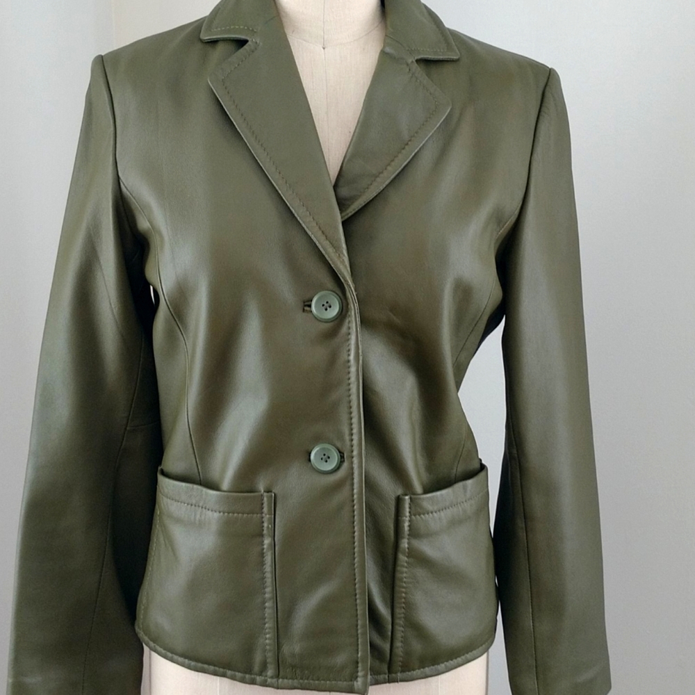 #6 RARE VINTAGE Millennium AVACADO Green LEATHER Blazer Jacket NWT